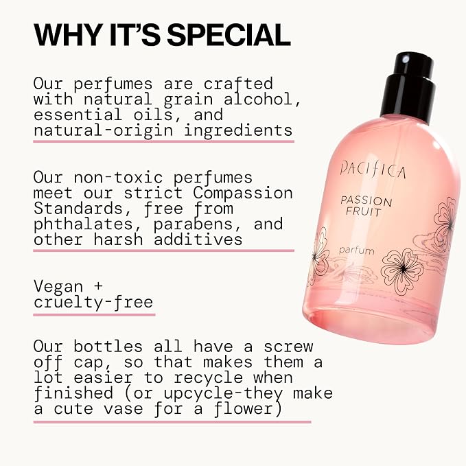 Pacifica Passion Fruit Perfume – Tropical Fruity Floral Clean Perfume for Women with Passionfruit, Pineapple & Vanilla, Vegan, Non-Toxic, Beachy Summer Scent (2 fl oz)