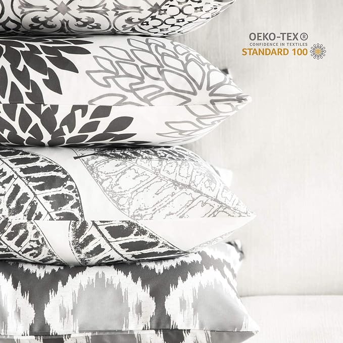 Phantoscope Set of 4 New Living Series Grey Throw Decorative Pillow Cover Cushion Cover Geometric-Pattern 18 x 18 inches 45 x 45 cm