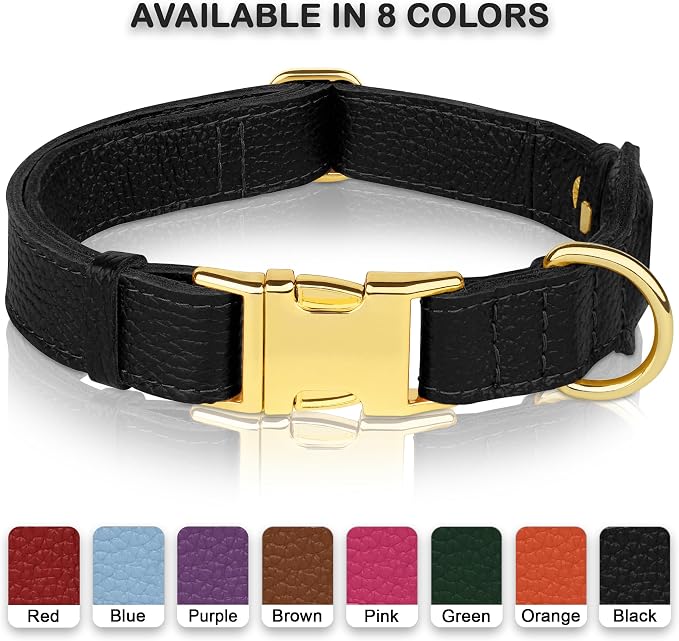Leather Airtag Dog Collar - Soft Tracking Dog Collar with Apple AirTag Holder and Metal Buckle - Safety GPS Pet Collars for Small Medium Large Dogs Puppy Pink Red (Black, S, 12"-15" Neck Fit)