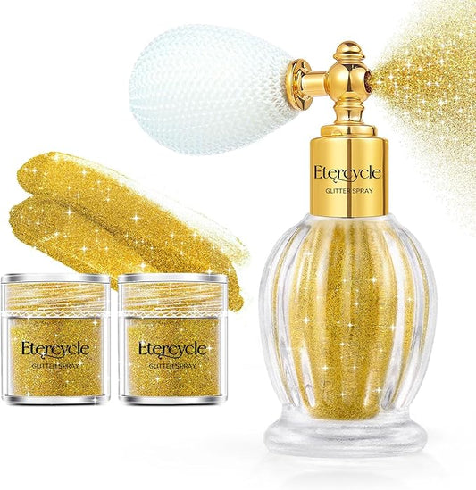 Etercycle Hair Glitter Spray, Gold Body Glitter Extra Fine Face Shimmer Powder, Long-Lasting and Quick-Drying Body Shimmer Sparkly Glitter Gifts for Clothing Stage Festival Rave Prom