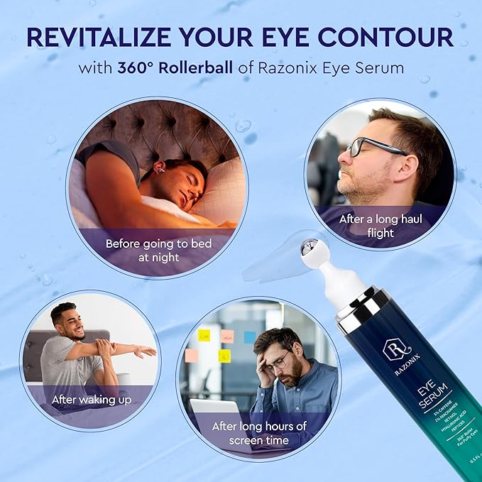 Eye Bags Treatment for Men and Women: Caffeine Eye Cream for Dark Circles – Cooling Roller for Puffiness Reducer (Medium, Unscented)