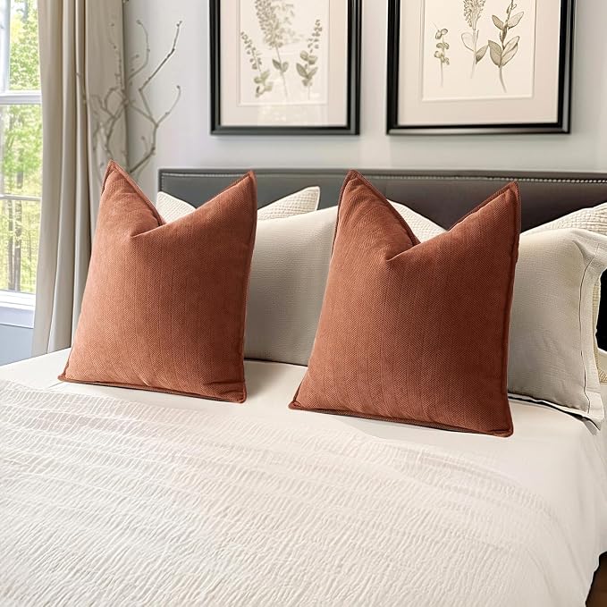 MIULEE Pack of 2 Fall Burnt Orange Decorative Chenille Pillow Covers 16x16 | Soft Couch Throw Pillows,Farmhouse Cushion Covers with Elegant Design for Sofa,Bedroom,Living Room,Spring Home Decor