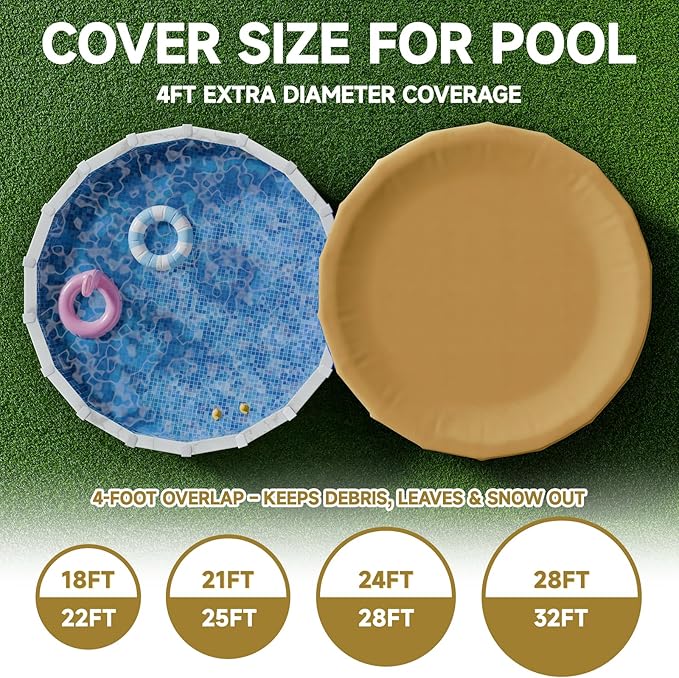 [Upgrade] 18ft/21ft/24ft Pool Cover for Above Ground Pools,24 Feet Winter Round Swimming Pool Cover with 4 Foot Overlap Extra Thick 500D Cable & Heavy-Duty Winch 24 Foot Round Pool Covers