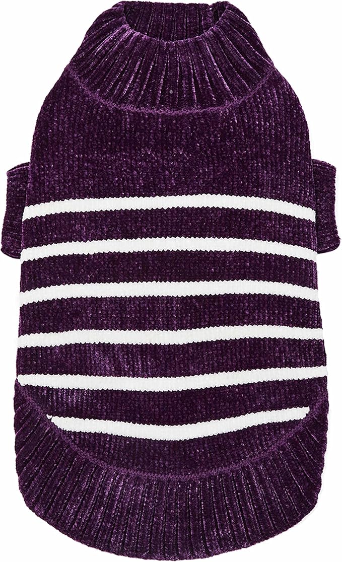 Blueberry Pet Cozy Soft Chenille Classy Striped Dog Sweater in Dark Plum, Back Length 14", Pack of 1 Clothes for Dogs