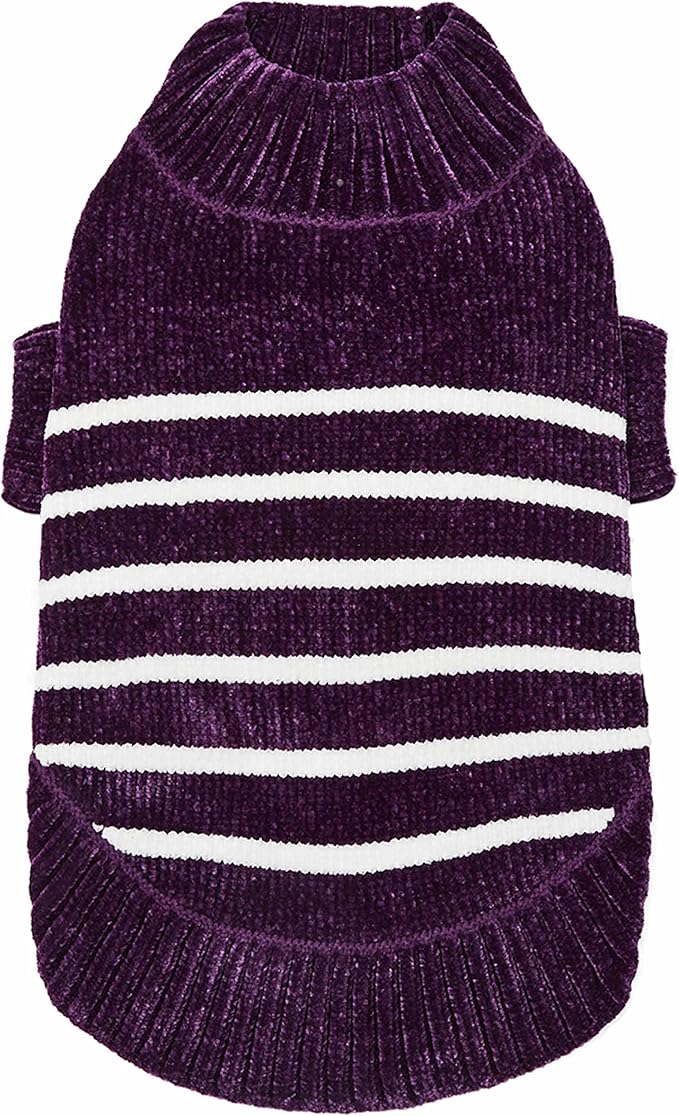 Blueberry Pet Cozy Soft Chenille Classy Striped Dog Sweater in Dark Plum, Back Length 20", Pack of 1 Clothes for Dogs