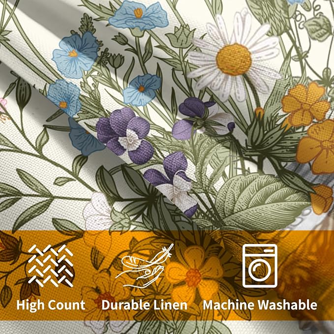 Kawani Herb Wildflowers Throw Pillow Covers 22x22 Inch Watercolor Floral Leaves Mason Jar Farmhouse Pillowcases Cotton Linen Cushion Cover for Couch Sofa Bed Seasonal Home Decor Set of 2