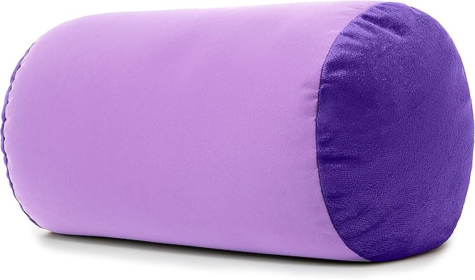 Microbead Bolster Neck Roll Pillow, Gently On Body, Head, Neck & Shoulders No Pain Rest, Relax Sleep - Silky Feel Prevent Wrinkles & Hair Breakage - Lightweight Cylinder, 14" x 8", Paril Purple