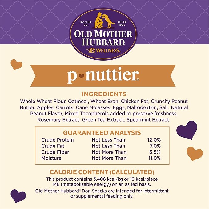 Old Mother Hubbard Wellness P-Nuttier Dog Biscuits, Natural, Training Treats, Peanut Butter Flavor, Mini Size, (20 Ounce Bag)(Pack of 2)