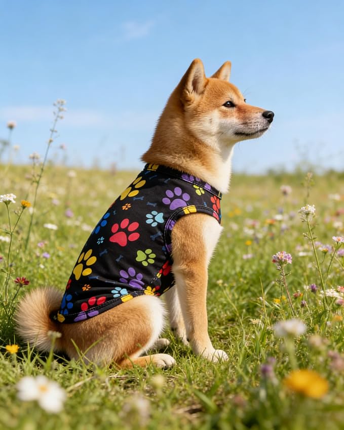 PET SHOW 4 Pack Paw Bone Printed Dog Clothes Shirts Soft Dog Vest Lightweight Sleeveless Cats Doggies T-Shirts Puppies Tank Top Tee Cat Clothes for Small Medium Dogs White Black Pink Blue XXL