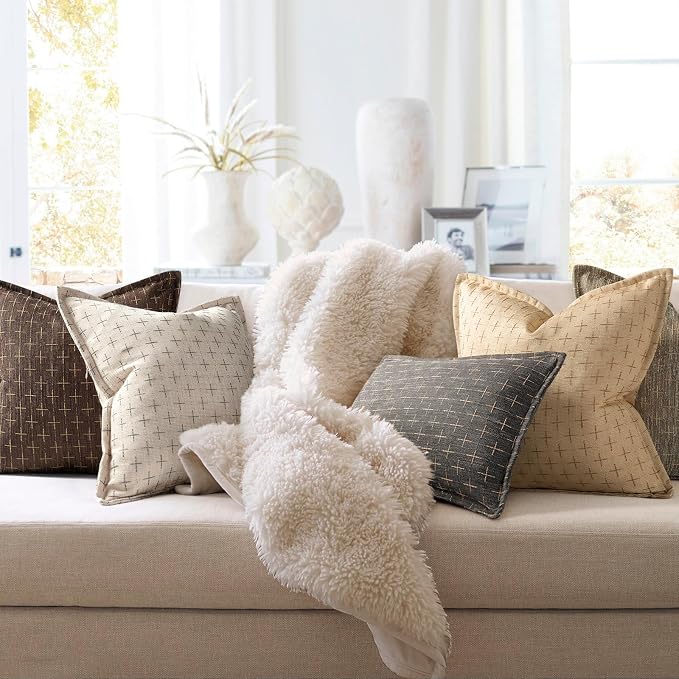 Pillow Covers 20x20 Set of 2 Soft Polyester Textured Pillow Covers with Stylish Flange Edge Cozy Farmhouse Throw Pillows for Couch Bed Sofa Living Room
