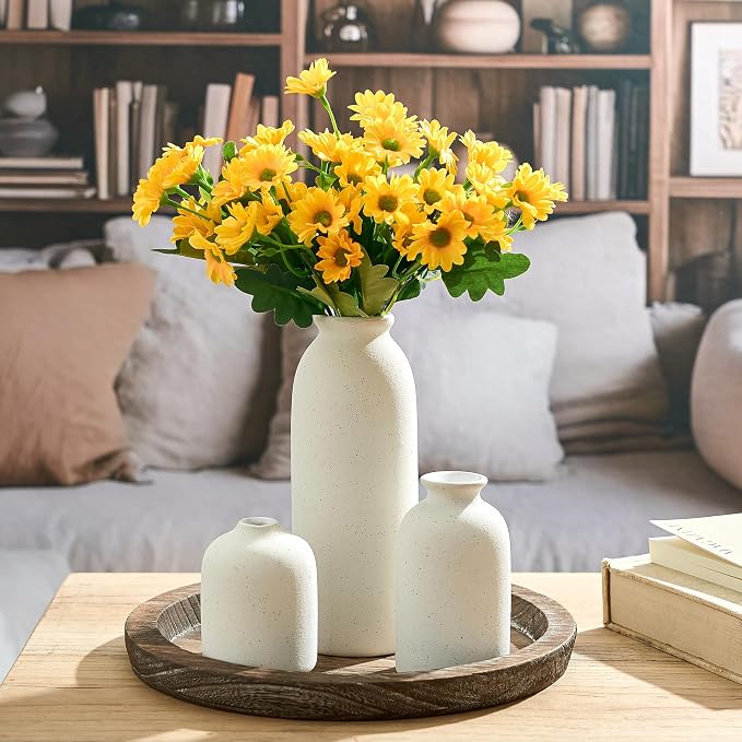 Ceramic Vase Set of 3, Decorative Nordic Minimalist Vases Home Decor for Living Room Kitchen Bedroom Entryway Mantel Table, Modern Decor for Bouquet Pampas Grass Dried Fresh Flowers- Cream White