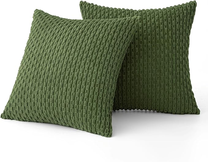 MIULEE Decorative Throw Pillow Covers 20x20 Moss Green Textured Corduroy | Pack of 2 Striped Pillow Covers Modern Farmhouse Home Decor for Couch Bed Sofa Living Room