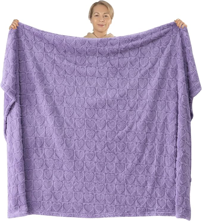 NEWCOSPLAY 3D Heart Checkered Flannel Twin Blanket, Lavender Love, 60"x80" | Super Soft Cute Lightweight Decorative Premium Silky Fleece Blanket for Couch Sofa Bed, Gift for Women Men, All Season Use