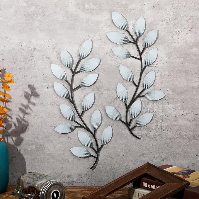 Zhengmy 2 Pcs Metal Leaf Wall Art Vine Branch Decor,Retro White | Olive Branch Metal Decor for Living Room Hallway, Symmetrical Leaf Pair for Doorway Entryway, Lightweight Hanging Art Design