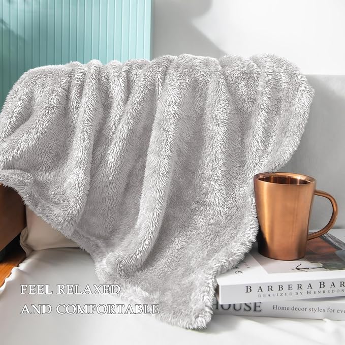 Exclusivo Mezcla Fuzzy Large Fleece Throw Blanket for Couch, Light Grey | 50x70 Inches, Super Soft and Cozy Throw, Plush Fluffy Blanket for Sofa, Bed, Bedroom, Home Decor, All Season