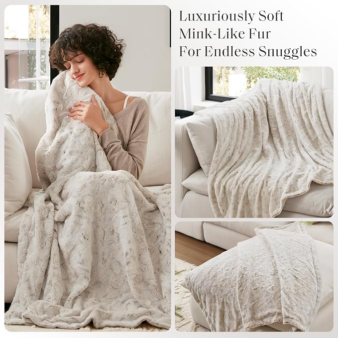 Madison Park Zuri Faux Fur Reversible Throw Blanket, 50 x 60, Snow Leopard | Oversized Soft Plush, Luxury, Animal Stripes, Mink Reverse, Modern, All Season, for Bed Sofa Couch, OEKO-TEX Certified