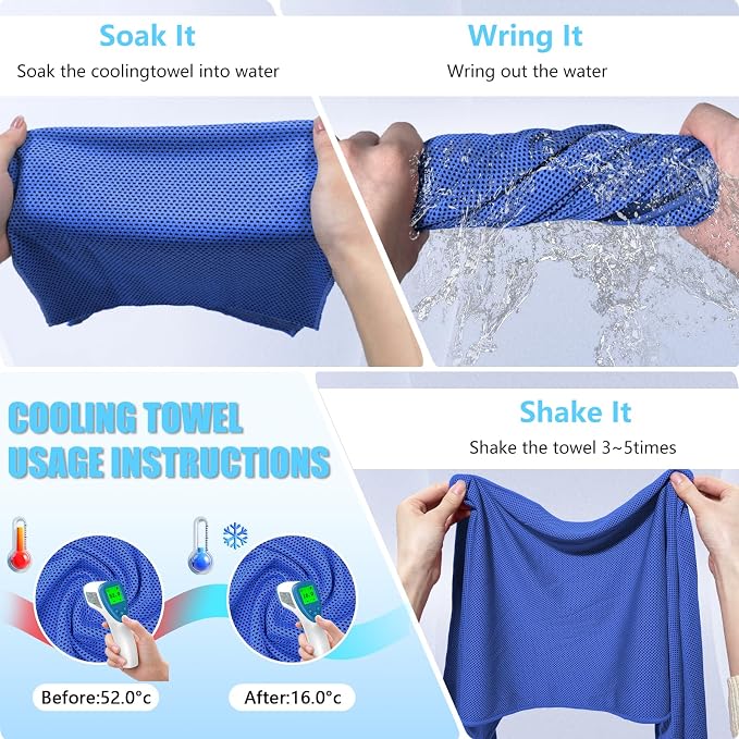 PAWPRO 4 Packs Cooling Towels for Neck and Face, Soft Breathable Gym Towels with Waterproof Bag & Carabiner, Multi-Colored Sweat Towels for Gym, Running, Yoga (Light Blue/Royal Blue/Purple/Grey)