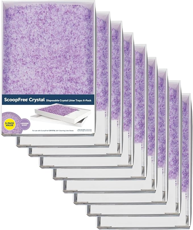 PetSafe ScoopFree Disposable Crystal Cat Litter Tray - Easy Cleaning Box - Refill Tray for Automatic Litter Box - Lavender Scent - 4.3 lb Bags - 9 Pack