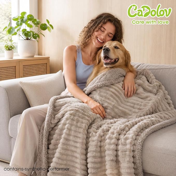 Waterproof Pet Blanket for Dogs & Cats, 27x39in, Camel | Washable Reversible Calming Pet Bed Cover, Soft Comfy Leakproof Blankets, Liquid Pee Proof Bed Couch Furniture Protection