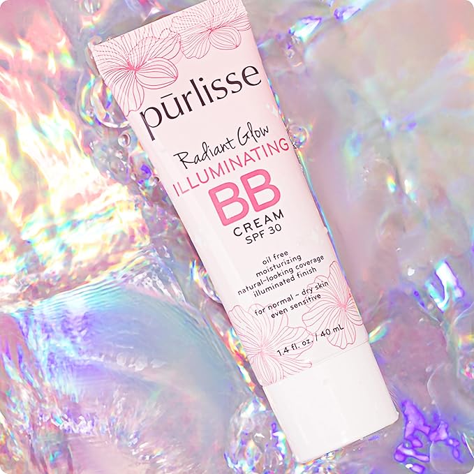 pūrlisse Radiant Glow Illuminating BB Cream with SPF 30 - Glow BB Cream Enriched with Goji & Hawthorn Berry for Dewy Skin - Helps to Improve Skin Texture & Radiance - Light (1.4 oz)