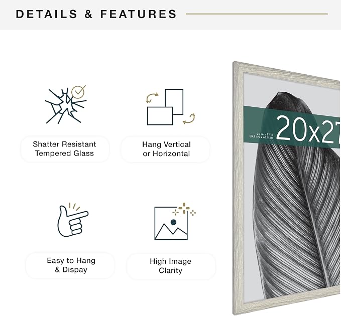 MCS Studio Gallery 20x27 Poster Frame Gray Woodgrain Engineered Wood, Vertical & Horizontal Wall Hanging Large Picture Frame for Photos, Posters & Art Prints (1-Pack)