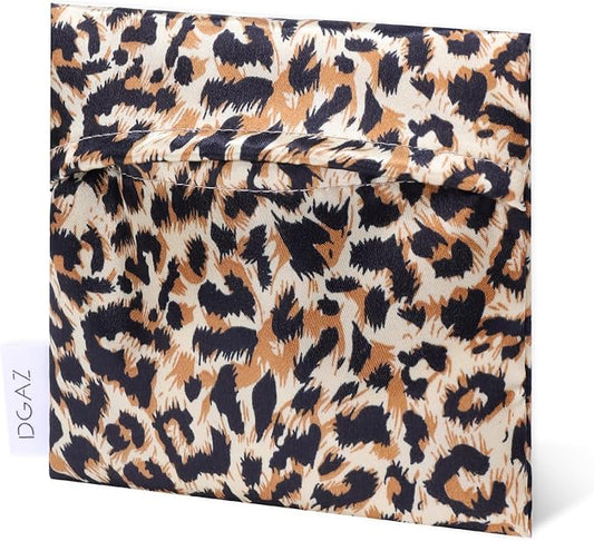DGAZ Sanitary Napkin Storage Bag, Period Bag for Teen Aged Girls, Portable Period Bag for Panty Liners/Menstrual Cup/Small Tampons，Mini Makeup Bag for Purse(Leopard A)