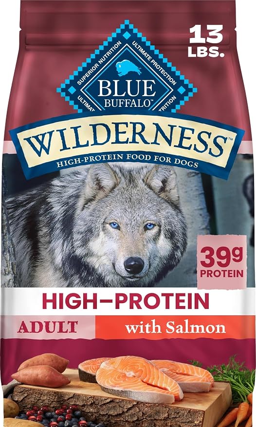 Blue Buffalo Wilderness Salmon & Wholesome Grains Adult Dry Dog Food, 13 lb | 39g Protein, Real Salmon #1 Ingredient, Antioxidant-Rich Fruits & Veggies, High Protein to Fuel Adventures