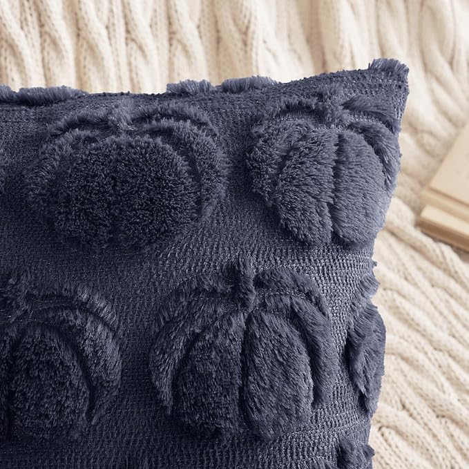 MIULEE Fall Pillow Covers Pumpkin Fall Decor 20x20 Navy Blue | Set of 2 Fall Decorations for Home, Plush Faux Fur Farmhouse Accent Pillowcases, Porch Sofa Couch Cushion Bed Livingroom
