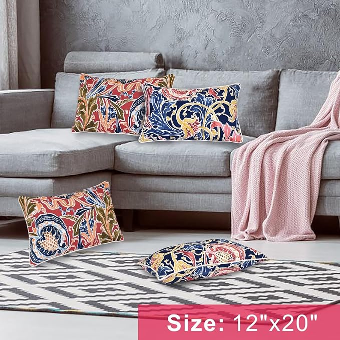 JMGBird Red Outdoor Pillows Covers Outdoor Throw Pillowcases | 12x20 Outdoor Pillow Covers with 2 Color Combinations Waterproof Outdoor Pillows for furniture