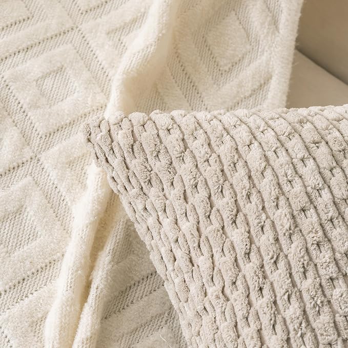 Set of 4 Grey White Taupe Decorative Throw Pillow Covers 12x20 Inch Corduroy Pillow Covers for Bed Couch Sofa Living Room Soft Cushion Cases