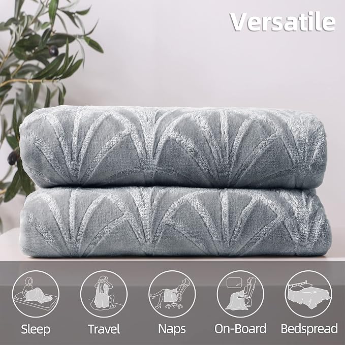 Whale Flotilla Soft Flannel Fleece Throw Blanket for Couch, Silver Grey | Cozy Lightweight Breathable Velvet Sofa Throws, Plush Fluffy Vintage Pattern Decorative Blanket for Bed, All Season, 50"x60"