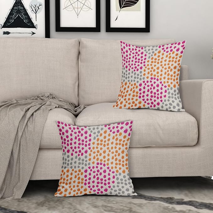 Pink Orange Grey Throw Pillow Covers 18x18 Set of 2 Hot Pink Preppy Room Decor Pillows Trendy 70s Colored Dot Decorative Print Outdoor Pillowcase Cushion Cover Linen Pillow Case for Sofa Couch Bed