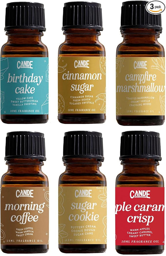 CANDECraftCo Premium Fragrance Oil Bundles – Diffuser Oils Fragrances Scented for Home, Candle Soap Making Supplies, Aromatherapy Blends for House (Bakery, 6-Pack)