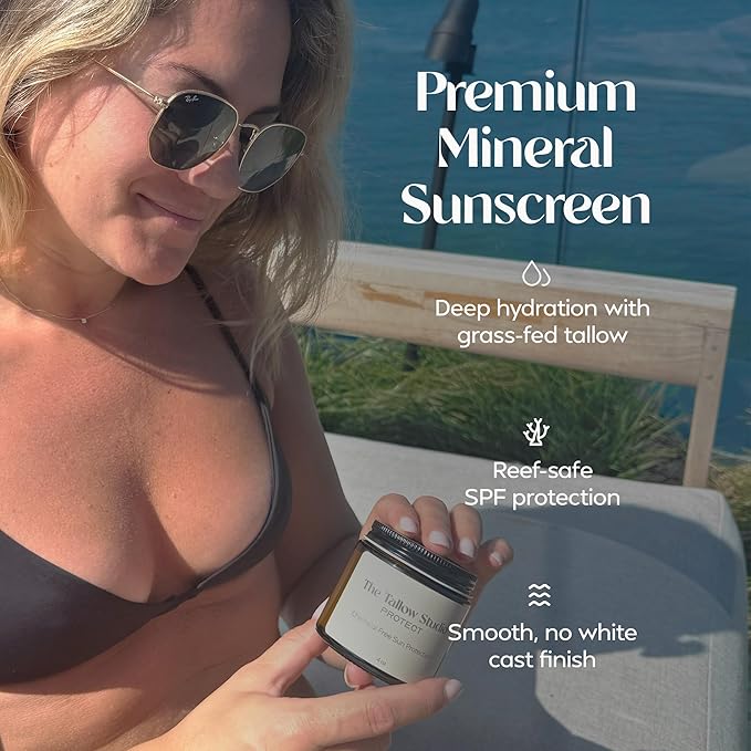 Everyday Tallow Mineral Sun Balm ~ SPF 30 | 100% Grass-Fed & Organic | Face & Body | Naturally Scented with Frankincense & Lavender Oil | Zinc Oxide | Water Resistant (2oz)