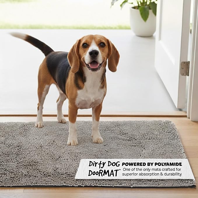 Dog Gone Smart Dirty Dog Doormat - Super Absorbent Polyamide Rug Pulls in Moisture & Dirt - Fast Drying for Clean Floors, Non-Slip, Machine Washable Mat for Muddy Paws - Grey, 31 x 20 Inches