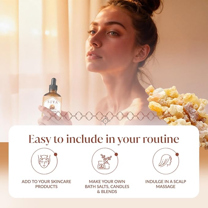 Siva Frankincense Essential Oil 4 Fl Oz – for Diffuser, Skin & Hair Care – Ideal for Massage & DIY Blends - with Dropper