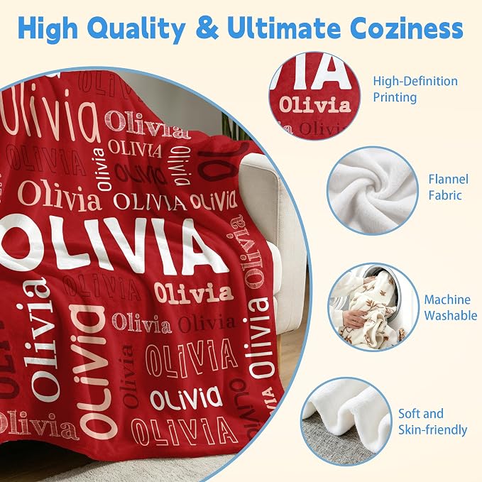 Custom Blanket with Name, Personalized Name Blankets for Teen Girls Boys Kids Baby, Customized Flannel Throw Blanket Gifts for Christmas Birthday - Printed in USA