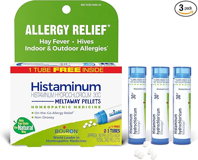 Boiron Histaminum Hydrochloricum 30C Homeopathic Medicine for Indoor or Outdoor Allergy Relief, Hay Fever, and Hives - 3 Count (240 Pellets)