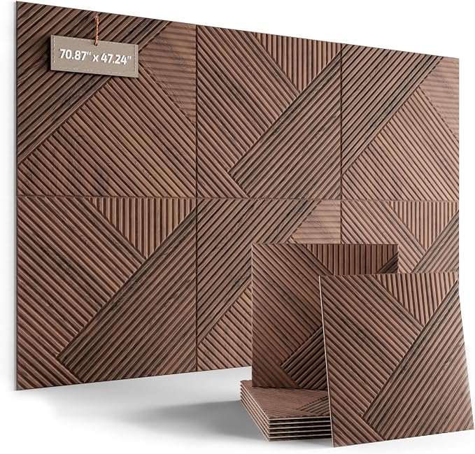 Fluxynara 6-Pack Large Felt Bulletin Board, Walnut Diamond | 70.87" x 47.24" Cork Board Alternative, Acoustic Wall Panels with 60 Adhesive Tabs for Recording Studios and Home Offices