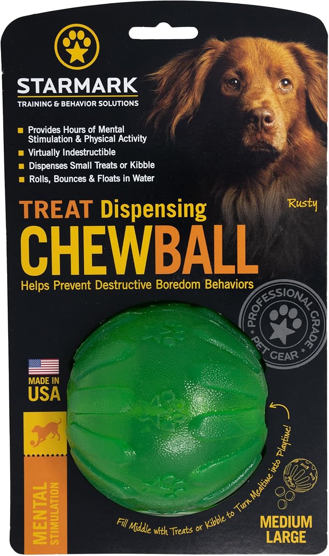 Starmark Treat Dispensing Chew Ball Tough Dog Toy, Medium/Large for Large Breeds (Pack of 2)