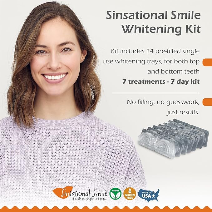 Sinsational Smile Pre-Filled Teeth Whitening Trays, 14 Trays (7 Treatments) - Safe, Fast, Simple, Effective, Removes Stains, No Sensitivity, Enamel Safe, for Sensitive Teeth & Gums