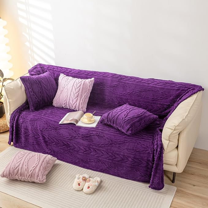 YUSOKI Sherpa Fleece Large Throw Blanket, Purple, 50"x65" | 3D Stylish Design,320GSM, Non-Shedding, Lightweight for All Season Use, stays fluffy after repeated washes, Perfect Gifts