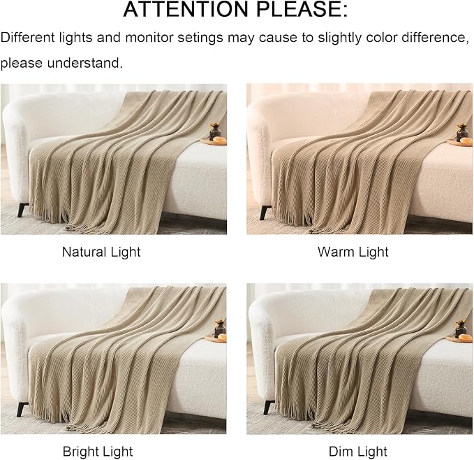 lifein Throw Blanket for Couch, Soft Boho Decor Bed Throw,Cozy Beige Knitted Chenille Small Farmhouse Lightweight Throw (Beige,60 * 80")