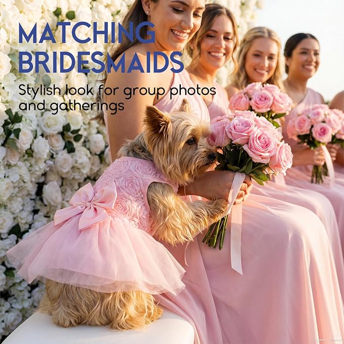 ASENKU Dog Dress Pet Wedding Dress Puppy Birthday Party Outfit, Pink 2XL | Dog Flower Girl Dress With Leash Hole, Princess Puppy Dress For Weddings, Daily Wear, Fits Small Medium Large Dogs Cats