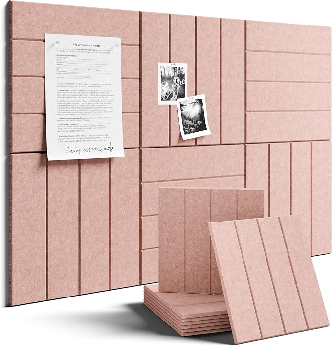 Fluxynara Felt Bulletin Board & Cork Board Alternative, Pink | 36" x 24" Pin board, Removable Adhesive Tabs, Easy Install Without Wall Damage, For Home Office Decor
