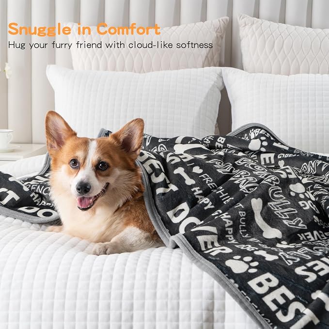 Washable Waterproof Dog Blankets for Large Dogs 60"x80" | Soft Fluffy Pet Blanket for Couch Sofa Car Crate Bed Protector, Reversible Sherpa Fleece Dog Blanket, Letters