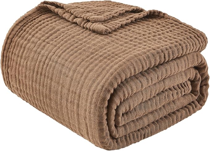 EMME Muslin Blankets for Adults Throw Blanket for Couch Breathable Gauze Soft Lightweight Airy Brown Twin XL 66" x 90"