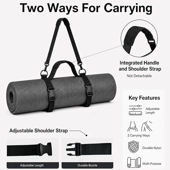 WISDING Yoga Mat Strap for Carrying, Adjustable Mat Sling with Handle | Fits Most Yoga Mats, Soft Neoprene Handle, Hands-Free Carry for Pilates, Gym & Travel