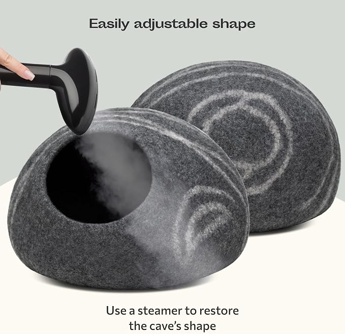 Cat Cave – Premium Felt Cat Bed Enclosure for Indoor Cats, Handmade Merino Wool (Dark Grey, Large) (Pack of 2)