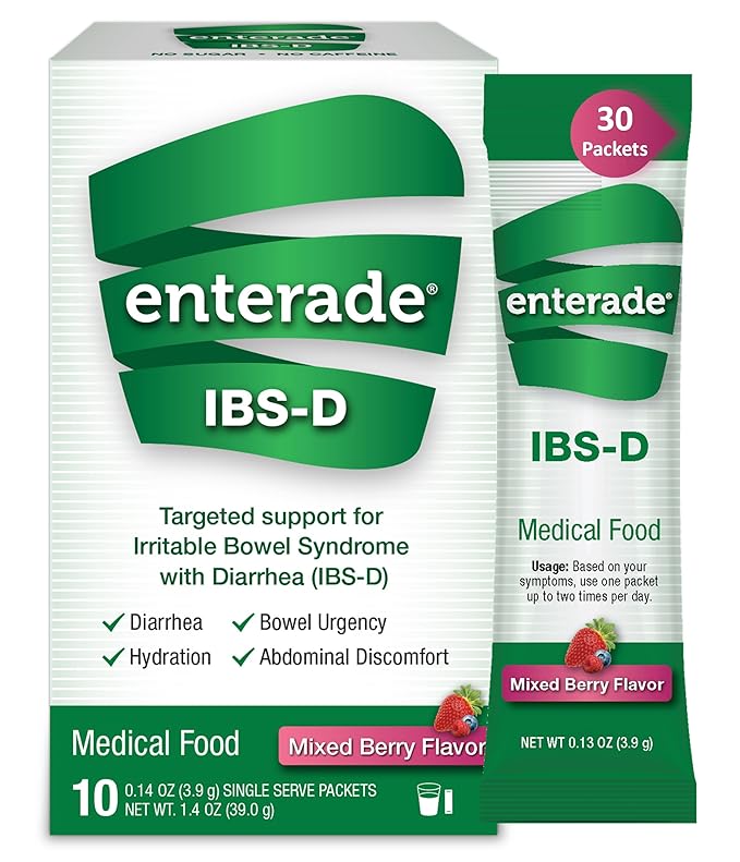 enterade IBS-D Powder Packets for IBS Relief of Symptoms from Irritable Bowel Syndrome with Diarrhea (IBS-D), Mixed Berry, 30 Single-Serving Powder Packets